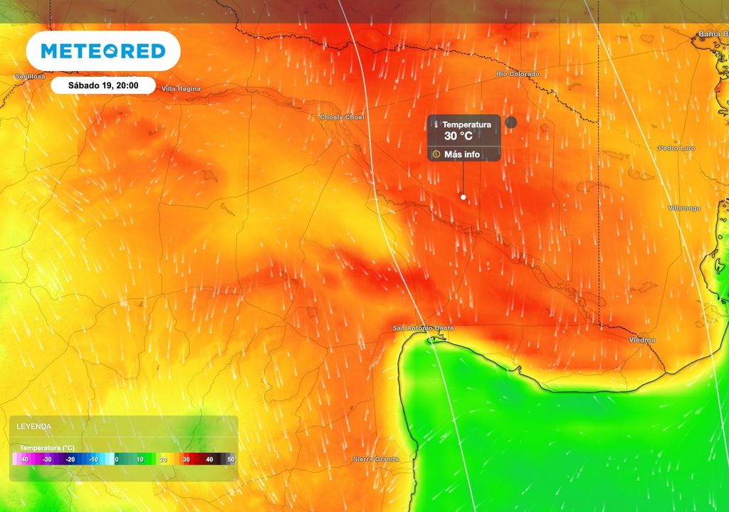 temperaturas maximas Previo al pasaje frontal se esperan máximas en el entorno de los 30 ºC en el noreste patagónico.