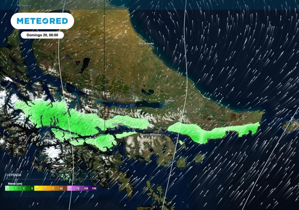 Nieve Tdf Para el domingo 20 circulación del sudoeste ayudará a generar nevadas sobre el sur de Tierra del Fuego.