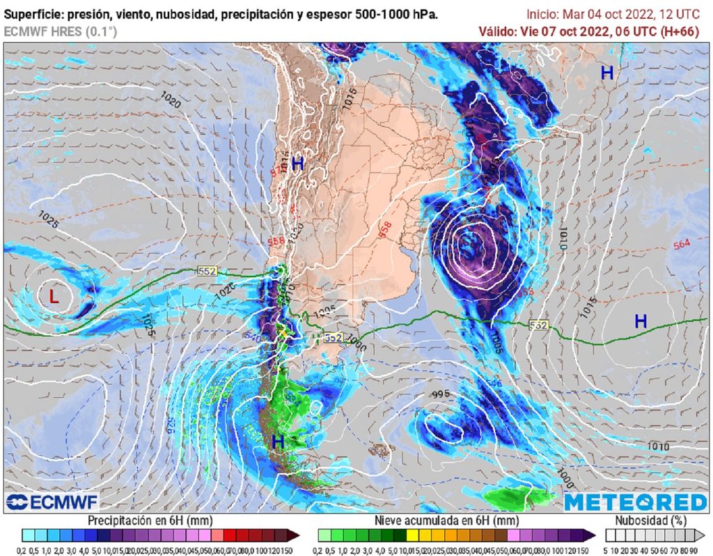 presión y precipitaciones previstas; modelo ECMWF presión y precipitaciones previstas; modelo ECMWF