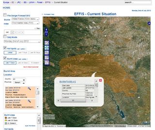 Sistema europeo de información geográfica de fuegos forestales: fuegos en Valencia, Tenerife, Girona, etc...