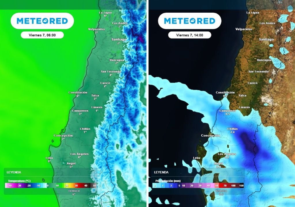 Durante la mañana del viernes el amanecer será frío con minimas cercanas a 1°C y al mediodía llegarán las precipitaciones al centro-sur.