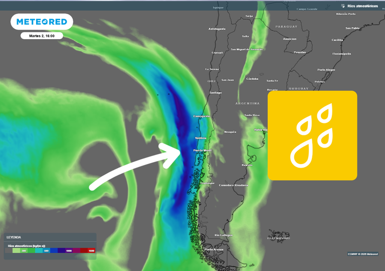 El sistema frontal avanzar&aacute; r&aacute;pidamente: r&iacute;o atmosf&eacute;rico extremo dejar&aacute; lluvias intensas en cuatro regiones de Chile
