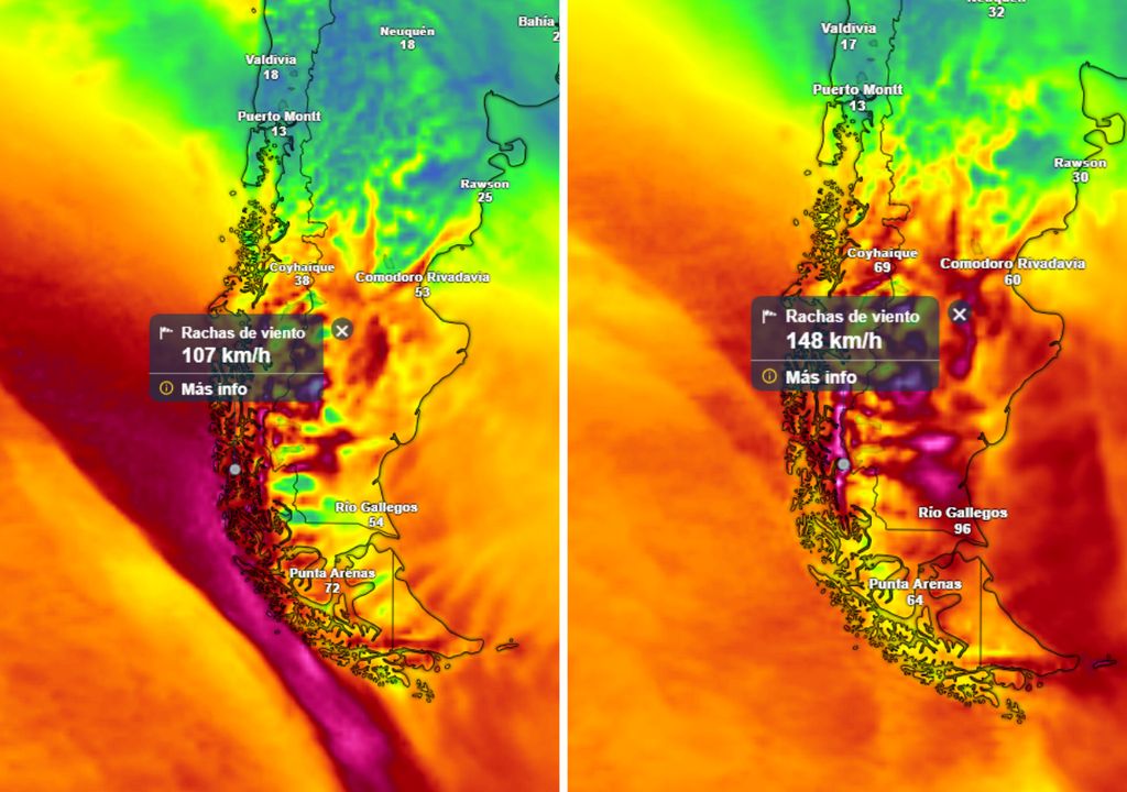 Sistema frontal con río atmosférico sobre la Patagonia de Chile, Meteored