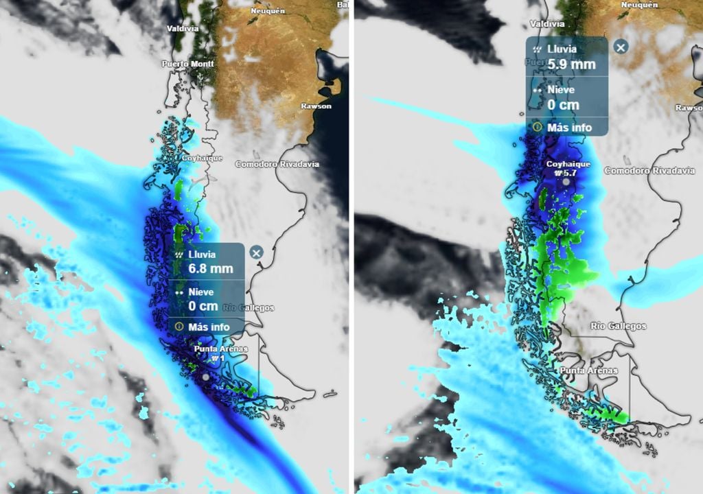 Sistema frontal con río atmosférico sobre la Patagonia de Chile, Meteored