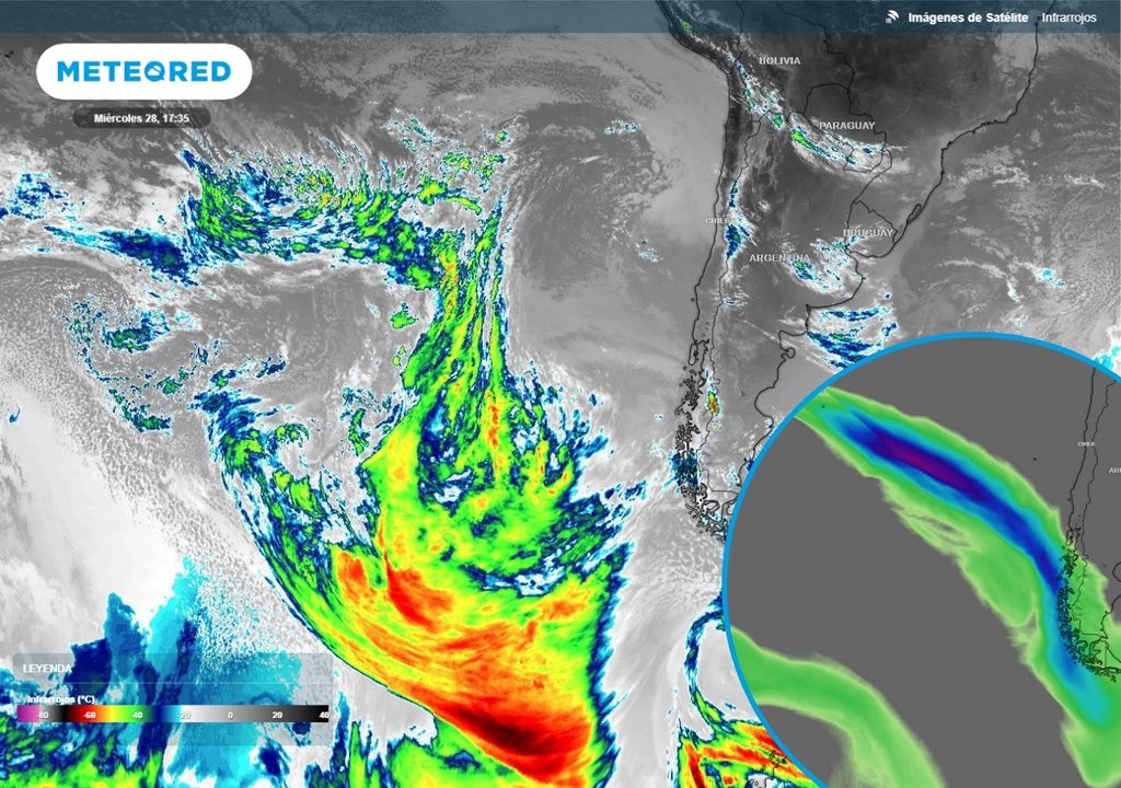 imagen satelital y río atmosférico pronosticado