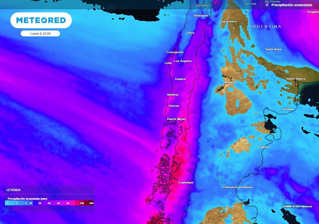 precipitación acumulada según el modelo del ECMWF