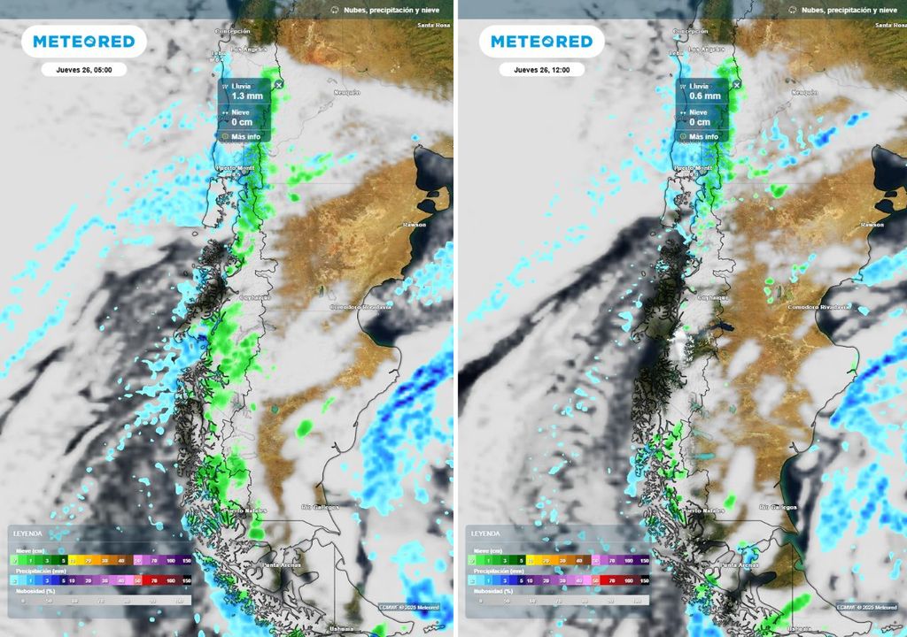 Sistema frontal, lluvias en el sur de Chile, Meteored