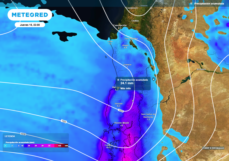 Sistema frontal dejar&aacute; 20 mm en menos de 24 horas: mi&eacute;rcoles con lluvias y viento de 60 km/h en Chile centro sur