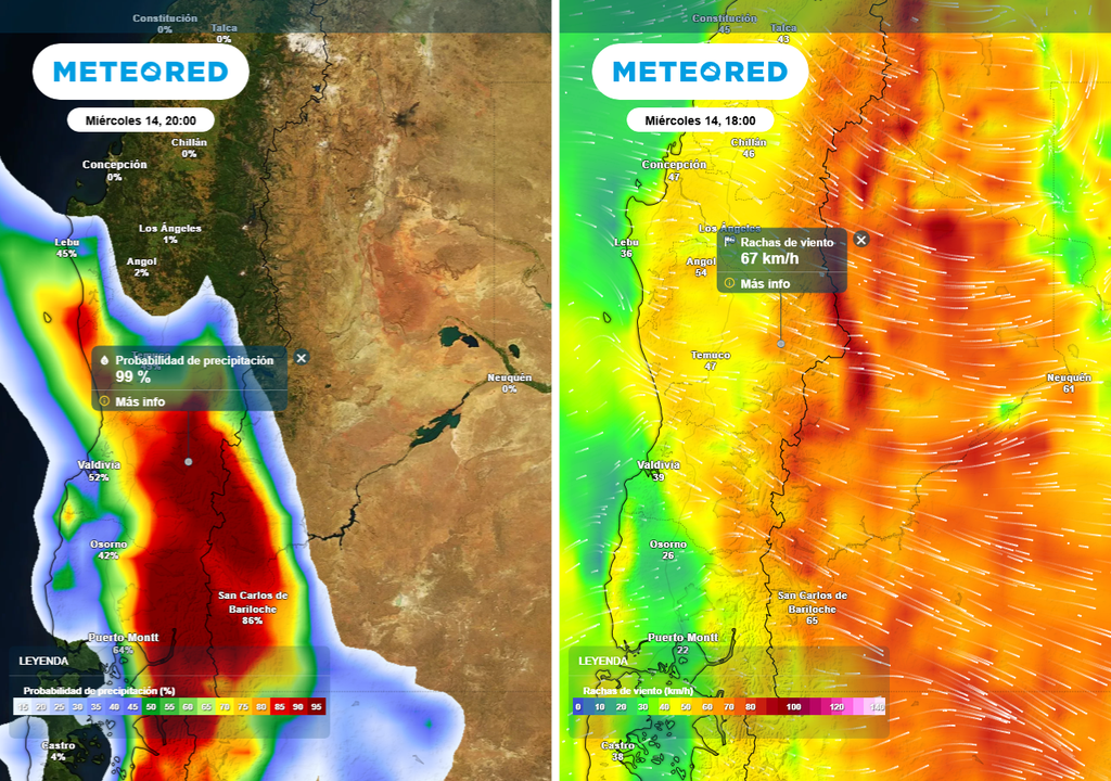 Sistema frontal en Chile centro sur, pronóstico de Meteored