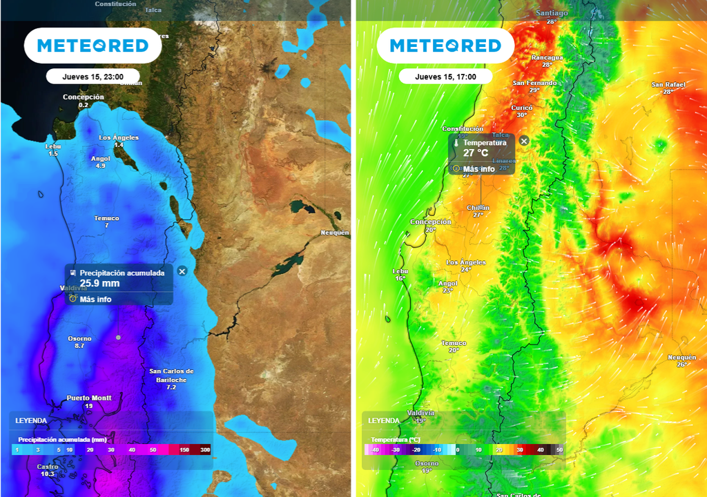 Sistema frontal en Chile centro sur, pronóstico de Meteored