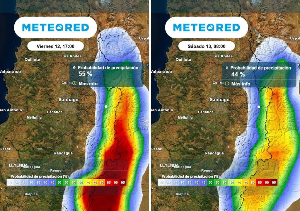 Entre la tarde del viernes y la mañana del sábado próximo el modelo ECMWF prevé cerca del 40 % de probabilidad de precipitaciones en zonas de la cordillera metropolitana.