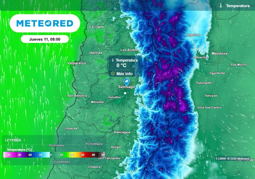 Tras el paso del frente vuelven las heladas a Santiago, mientras hoy jueves las máximas lleguen cercanas a los 18 °C.