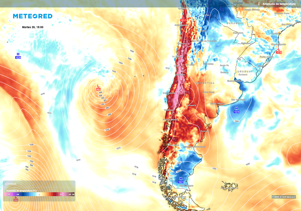 Anomalía de temperatura en superficie Las temperaturas registrarán cerca de 12 ºC por sobre el promedio en este final de mayo.