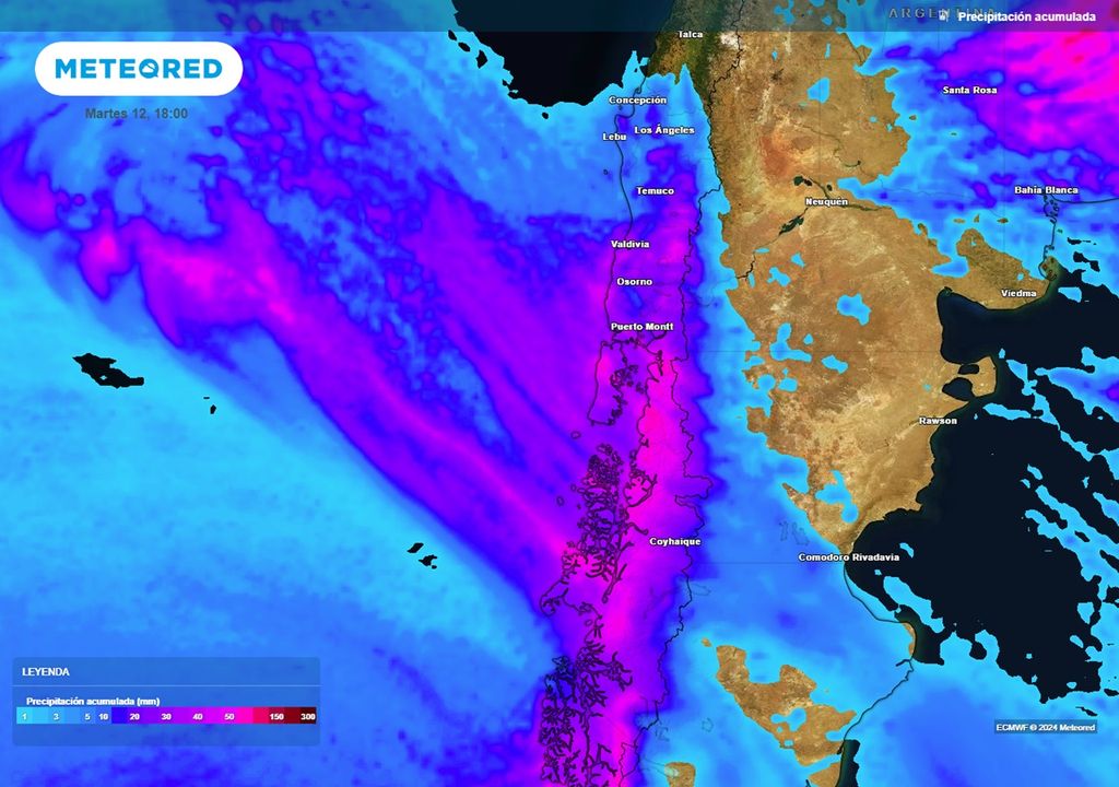 Precipitaciones acumuladas previstas según el modelo del ECMWF