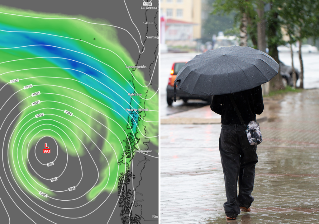 persona con paraguas y río atmosférico previsto