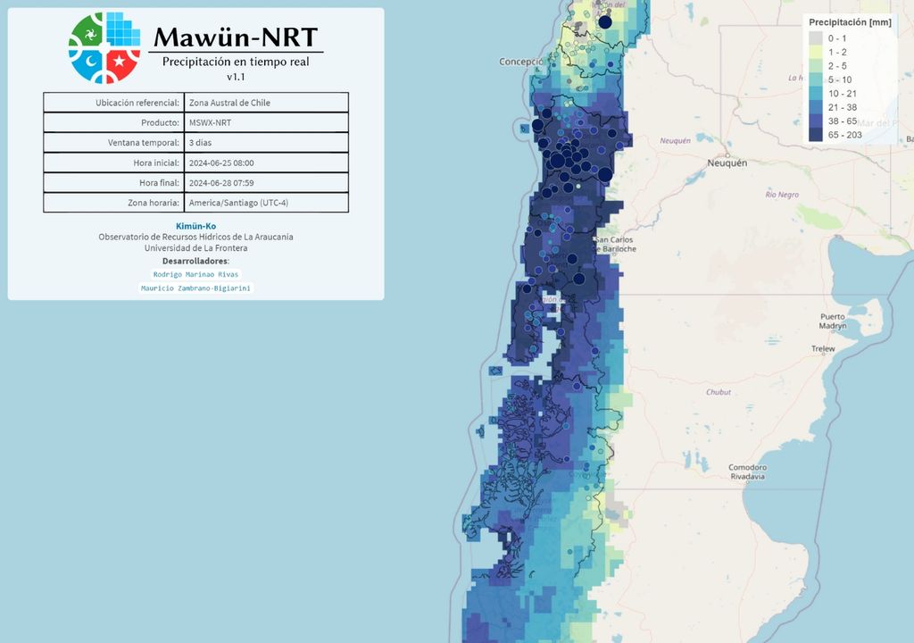 precipitaciones acumuladas tras el paso del último sistema frontal vistos en la plataforma Mawün-NRT precipitaciones acumuladas tras el paso del último sistema frontal vistos en la plataforma Mawün-NRT