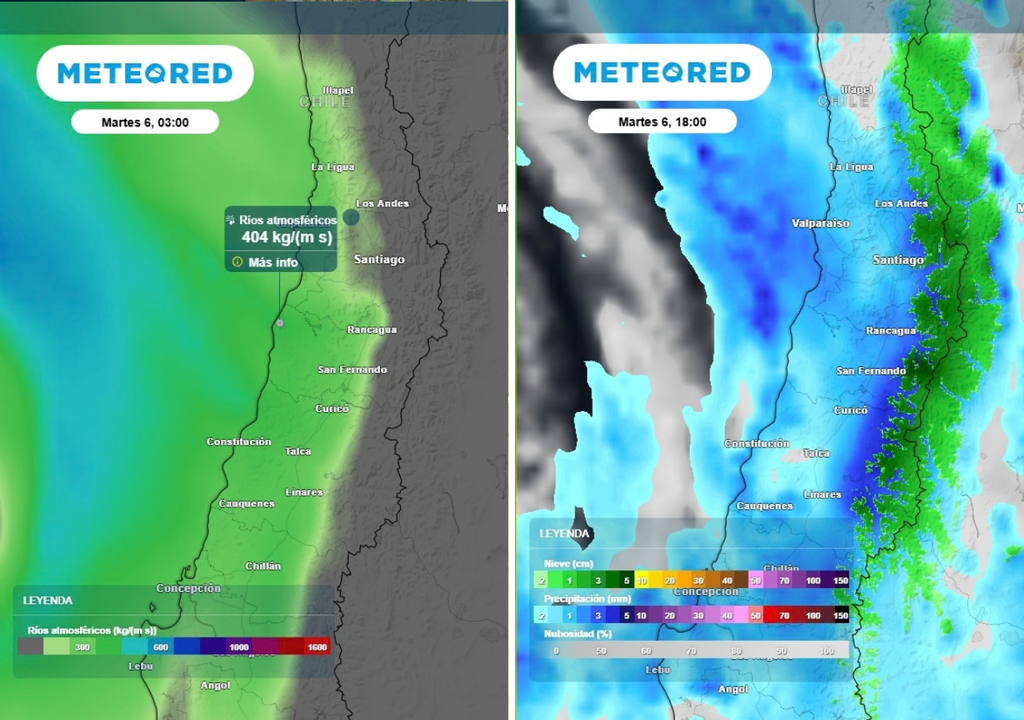 El martes será el día más lluvioso de la semana por el aporte directo del río atmosférico en estas regiones.