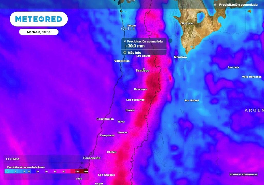 Durante el martes podrían acumularse hasta 30 mm en la RM.