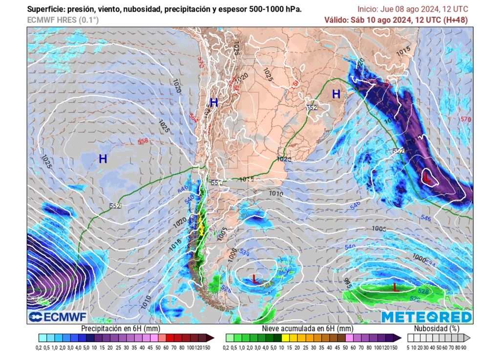 presión y precipitaciones previstas por el modelo del ECMWF presión y precipitaciones previstas por el modelo del ECMWF