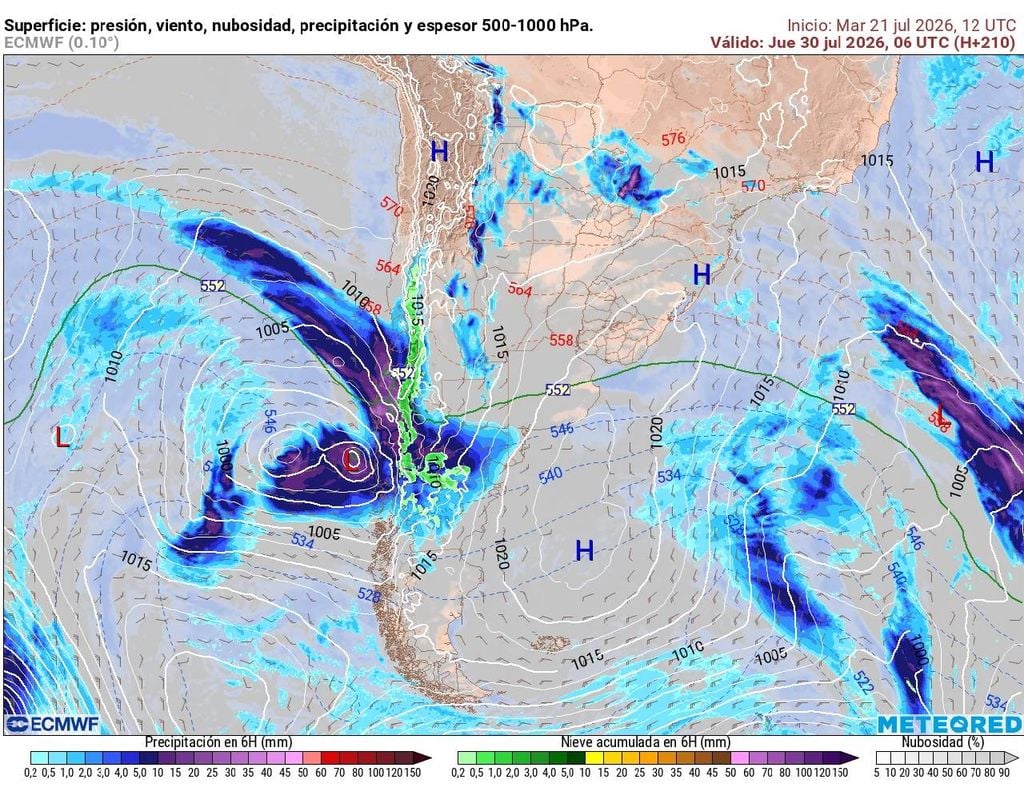 ECMWF Aún queda tiempo, pero el modelo europeo prevé nuevos pulsos de lluvias para la próxima semana en Santiago y la RM.