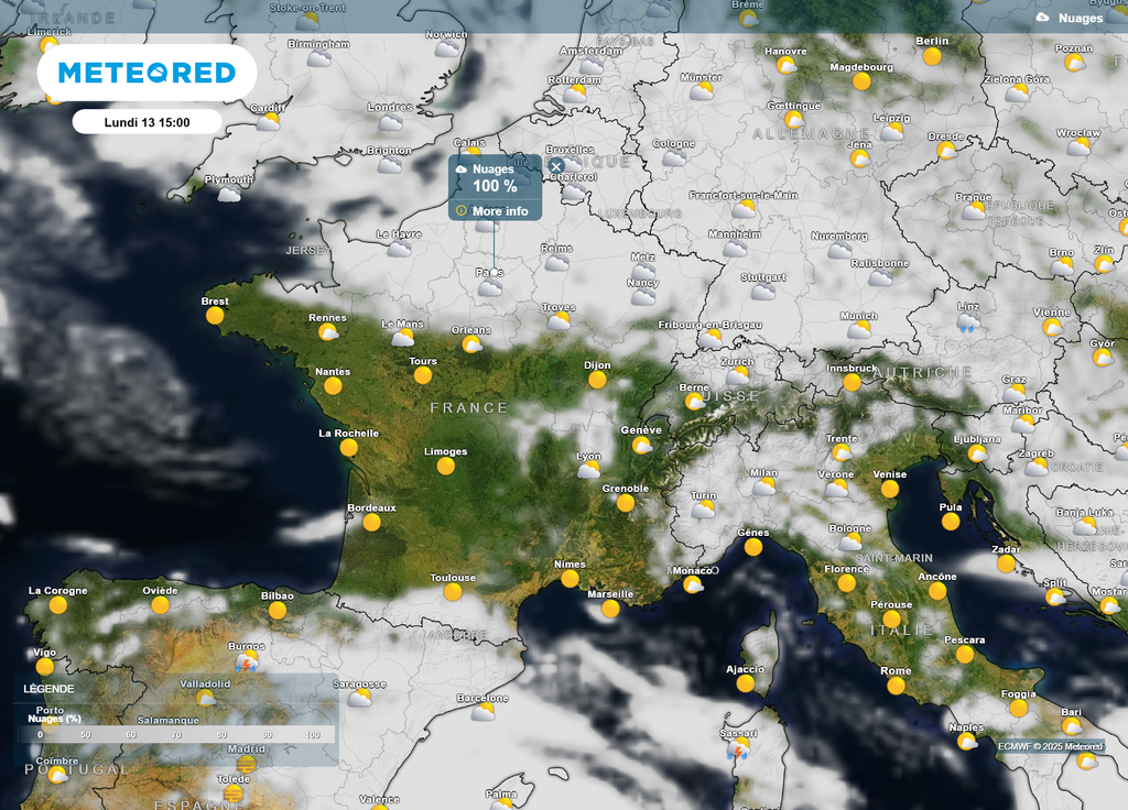 Couverture nuageuse lundi après-midi