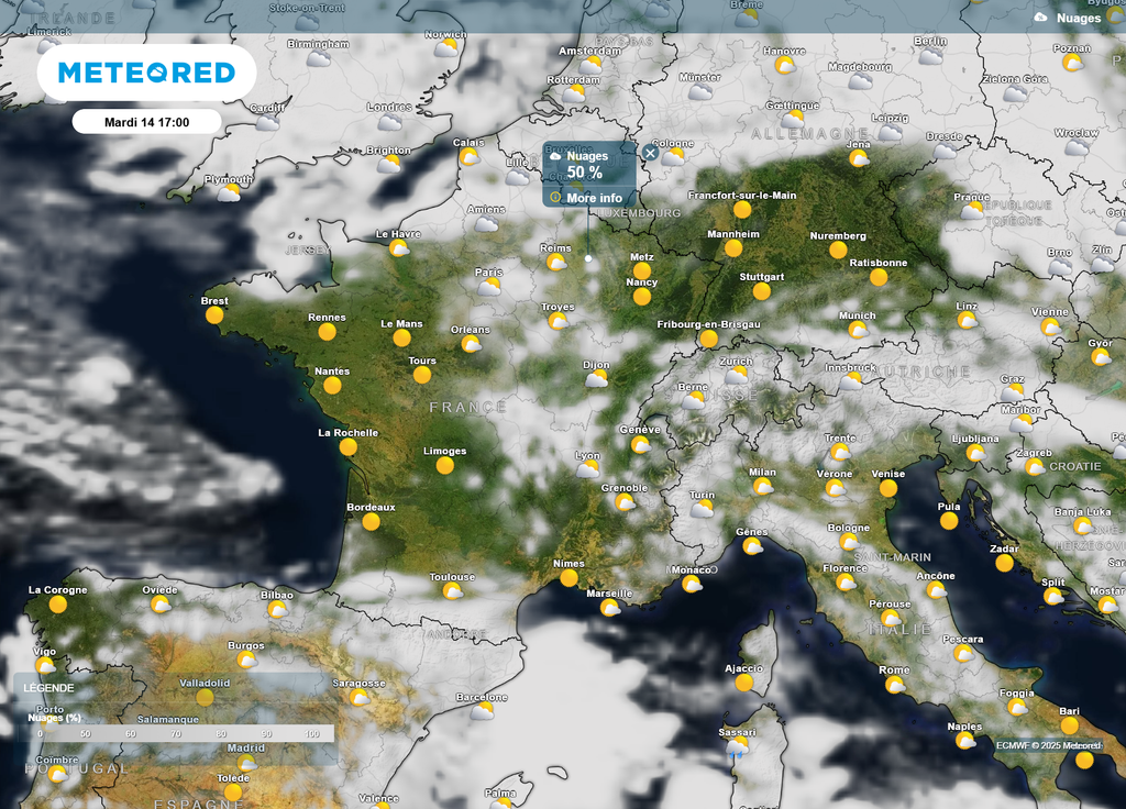 Couverture nuageuse mardi après-midi