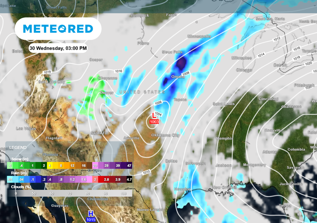 A storm moving out of Colorado and into the northern Great Lakes will lay down snow along it path.