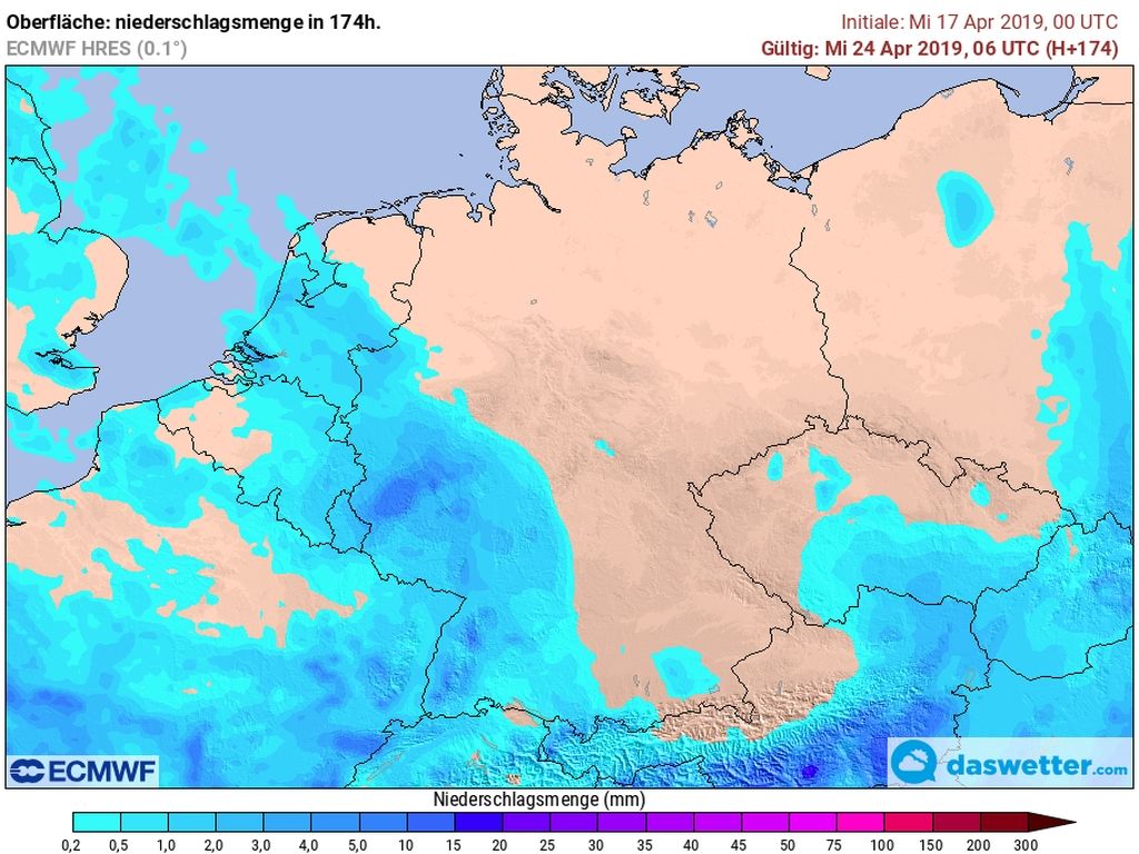 Niederschläge bis nächsten Mittwoch