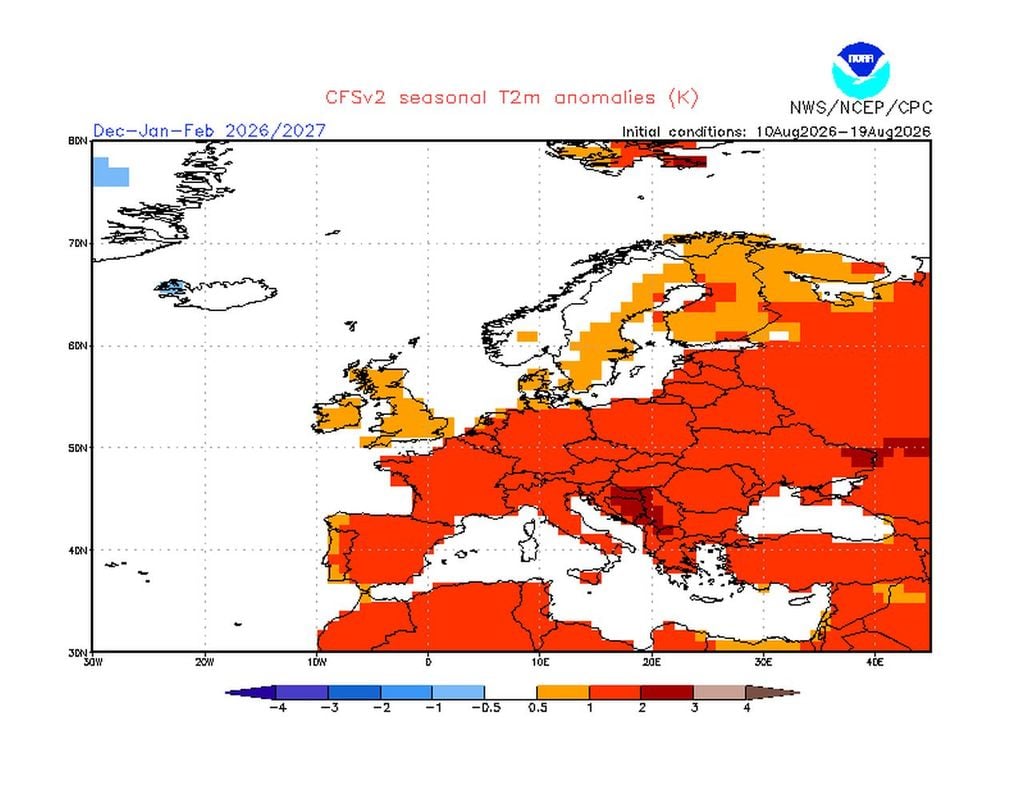 Der Winter 2026/27 könnte in vielen Teilen Europas deutlich "zu warm" ausfallen.
