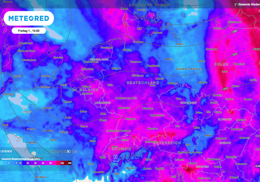 Regenmengen, Freitag, ECMWF