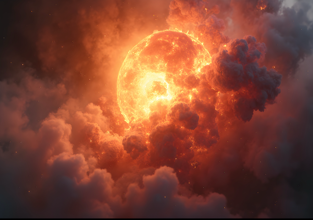 Supernova-ähnliche Sternexplosion im All, Sonne, roter Riese, Ende