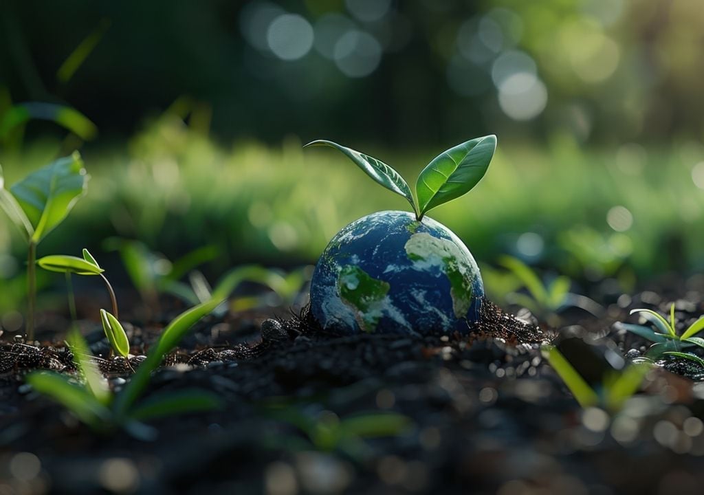 planeta enterrado en el suelo y plantas en su alrededor planeta enterrado en el suelo y plantas en su alrededor