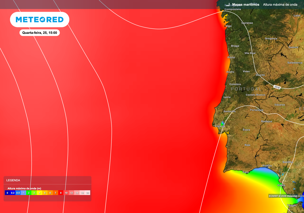 Após a passagem da frente fria, o vento de oeste/noroeste intensifica a agitação marítima na costa ocidental, com ondas a atingir 3 a 4,5 metros.