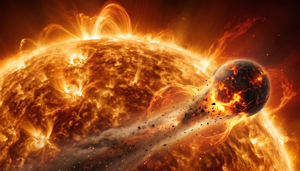 O Sol pode ter engolido uma super-Terra quando o Sistema Solar ainda era jovem. O planeta teria sido incorporado à estrela durante seus primeiros milhões de anos. O Sol pode ter engolido uma super-Terra quando o Sistema Solar ainda era jovem. O planeta teria sido incorporado à estrela durante seus primeiros milhões de anos.