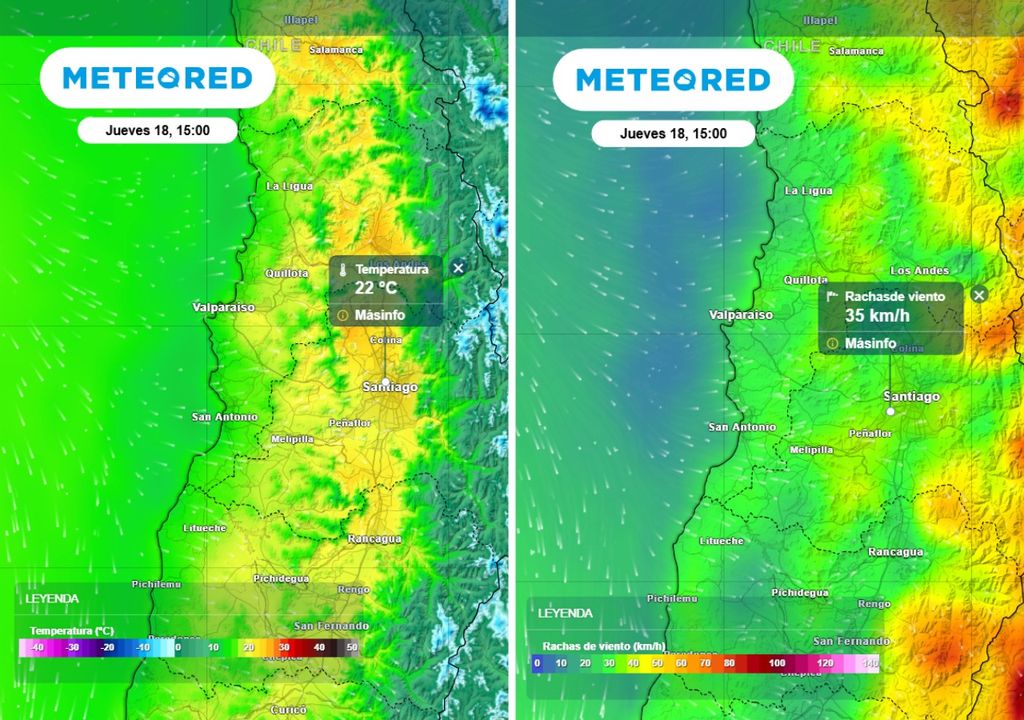 mapas de temperatura y rachas de viento