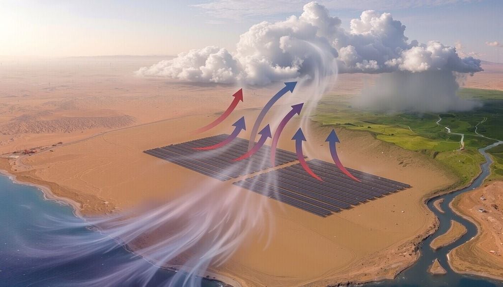 Ausreichend groß und clever angelegt könnten große Solarparks und künstliche Dünen zu verstärktem Regen in küstennahen Wüsten führen. Bild: Unger+/Universität Hohenheim