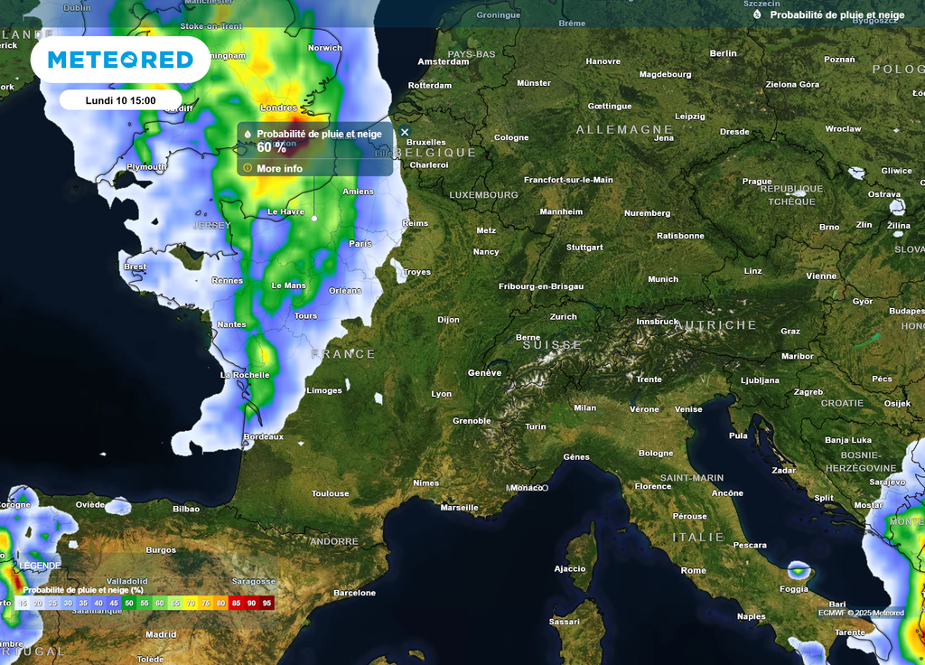 Probabilité de pluie lundi après-midi