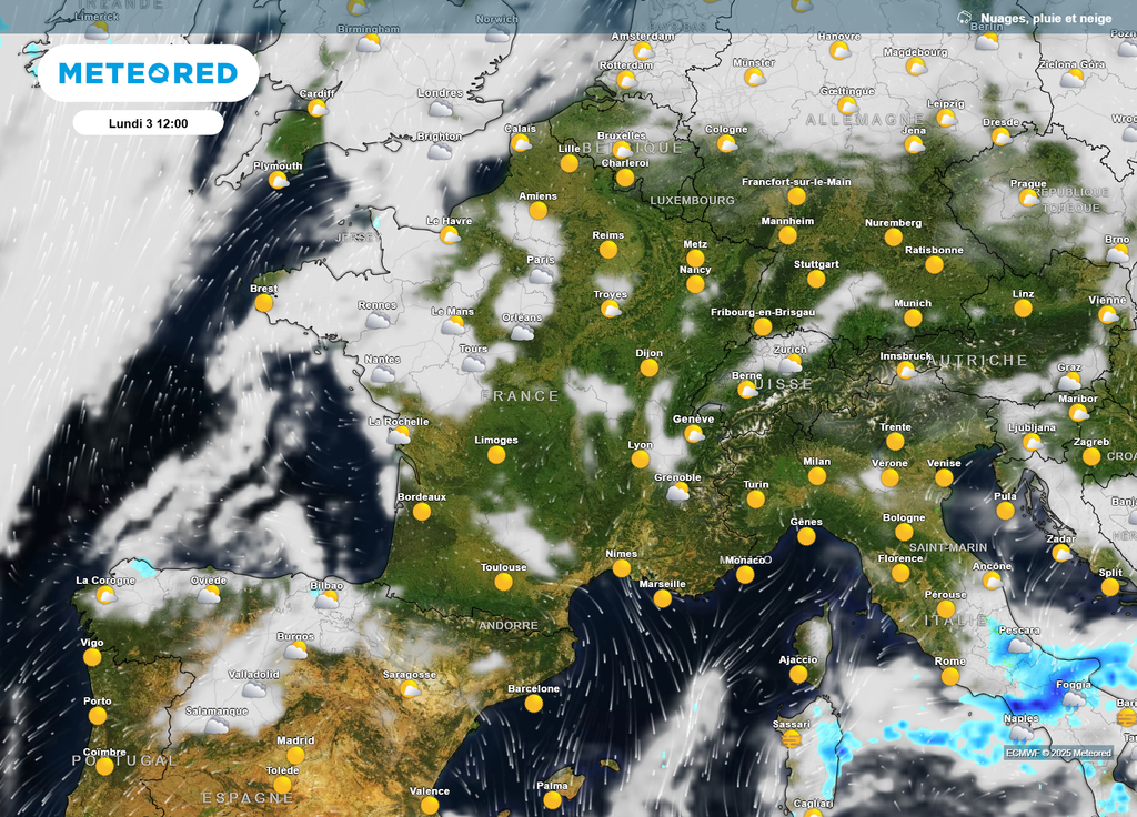 Nébulosité lundi midi Nébulosité lundi midi