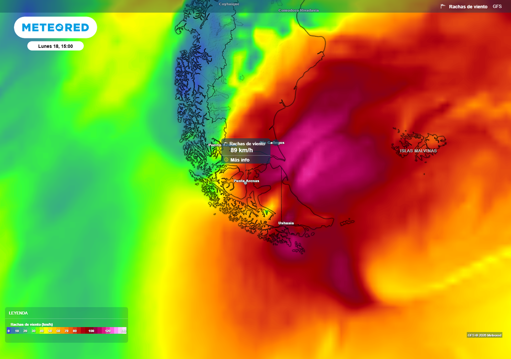El viento podría ser intenso sobre la parte sur de Magallanes a comienzos de la próxima semana.
