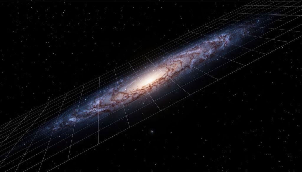 Una galaxia sostenida por lo invisible: la materia oscura envuelve y da forma a estas estructuras, aportando la gravedad necesaria para que estrellas y gas permanezcan unidos, pese a no emitir ni reflejar luz.