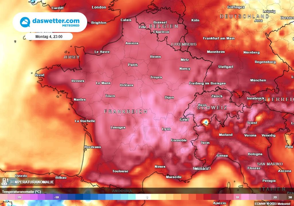 anomalie, temperatur, frankreich anomalie, temperatur, frankreich