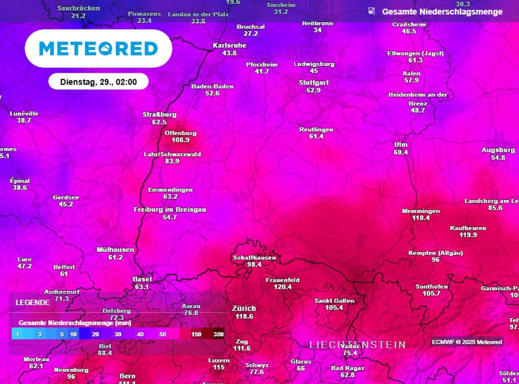 land unter, regen, Baden-Württemberg