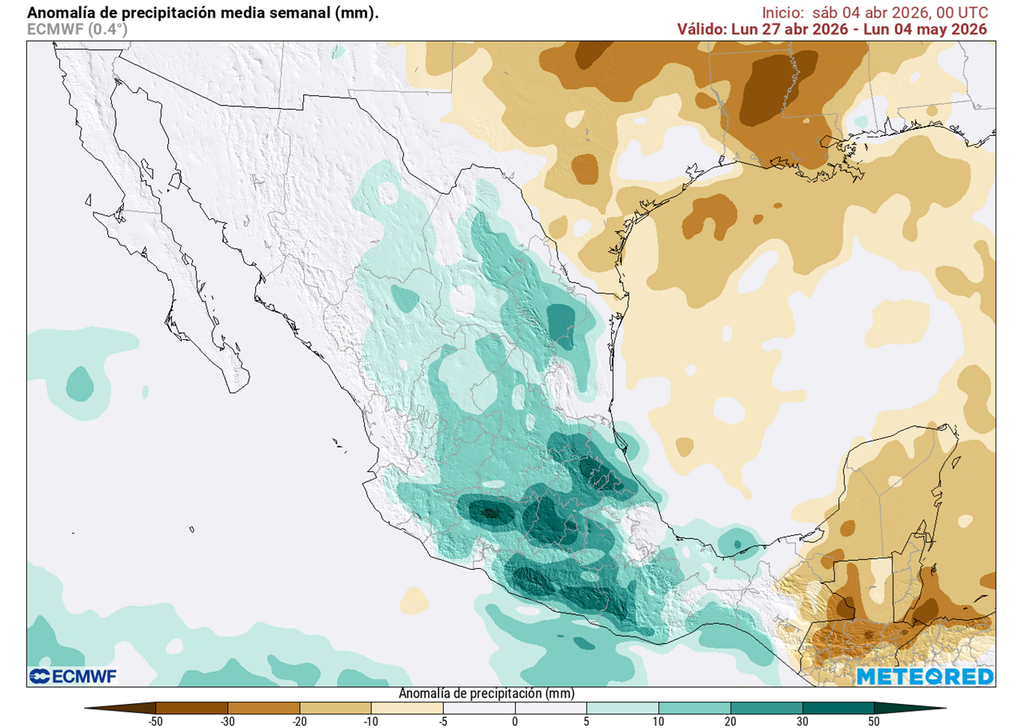 Las lluvias pueden ser más abundantes en estados del noreste y centro, extendiéndose al Pacífico con eventos muy fuertes a finales de abril.