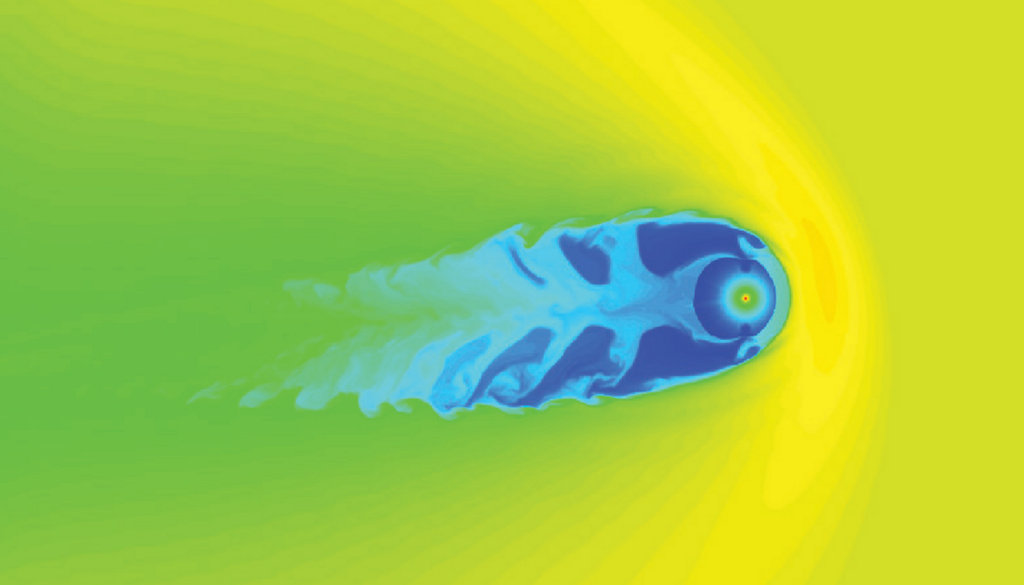 Wie ist die Heliosphäre geformt? Wissenschaftler schlagen entweder eine kometenähnliche oder croissantartige Form (im Bild) vor. Wie ist die Heliosphäre geformt? Wissenschaftler schlagen entweder eine kometenähnliche oder croissantartige Form (im Bild) vor. Bild: Opher, 2026