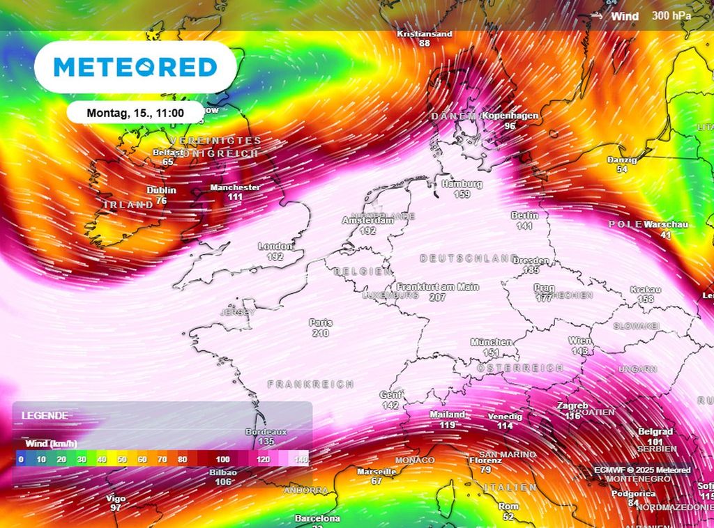 Krasse Wetterlage am Montag: Der Jetstream liegt genau über Deutschland und sorgt für Vollherbstwetter. Doch das ändert sich bald.
