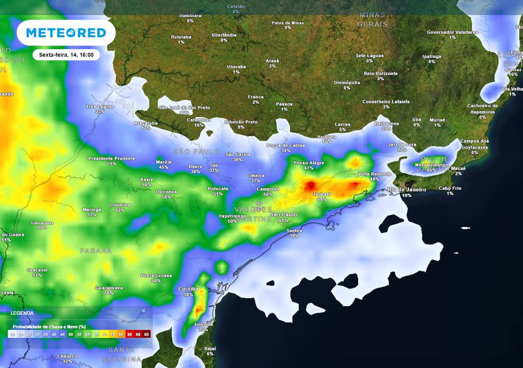 Previsão de probabilidade de chuva na sexta-feira durante a tarde Previsão de probabilidade de chuva na sexta-feira durante a tarde