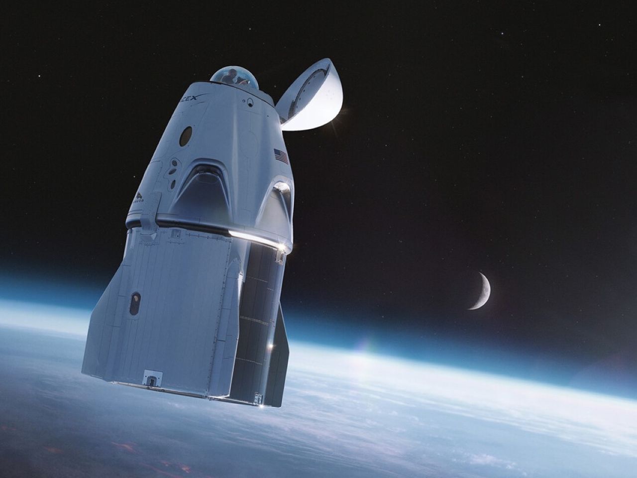 Impresión artística de la misión Crew Dragon en órbita. Crédito: NASA