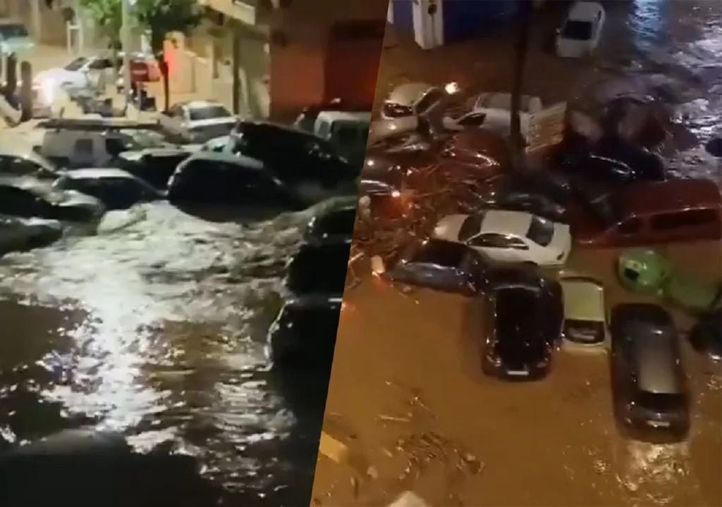 autos bajo el agua en calles inundadas