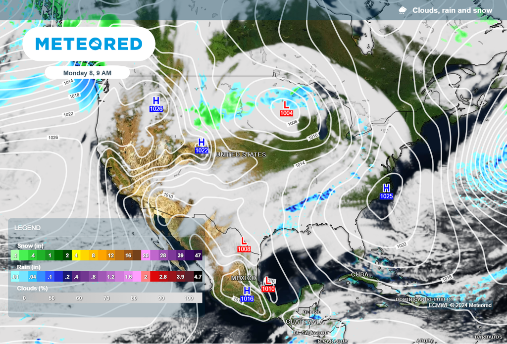 Snow in the Rockies with a mix of rain and snow in the plains on Monday.
