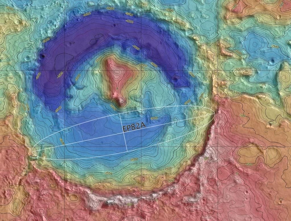 Mapa topográfico del cráter Gale en Marte. Foto: NASA/MOLA/Scott Anderson